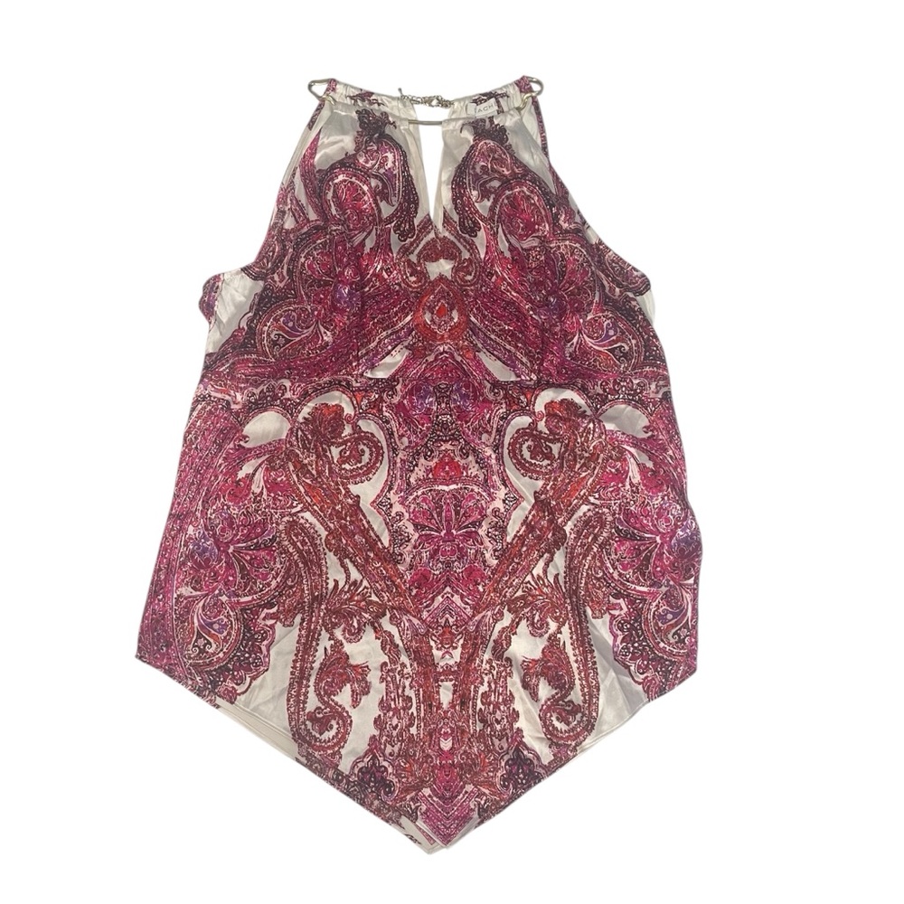Women’s Cache Y2K Handkerchief Hem Pink Paisley Necklace Halter Top XL Silk